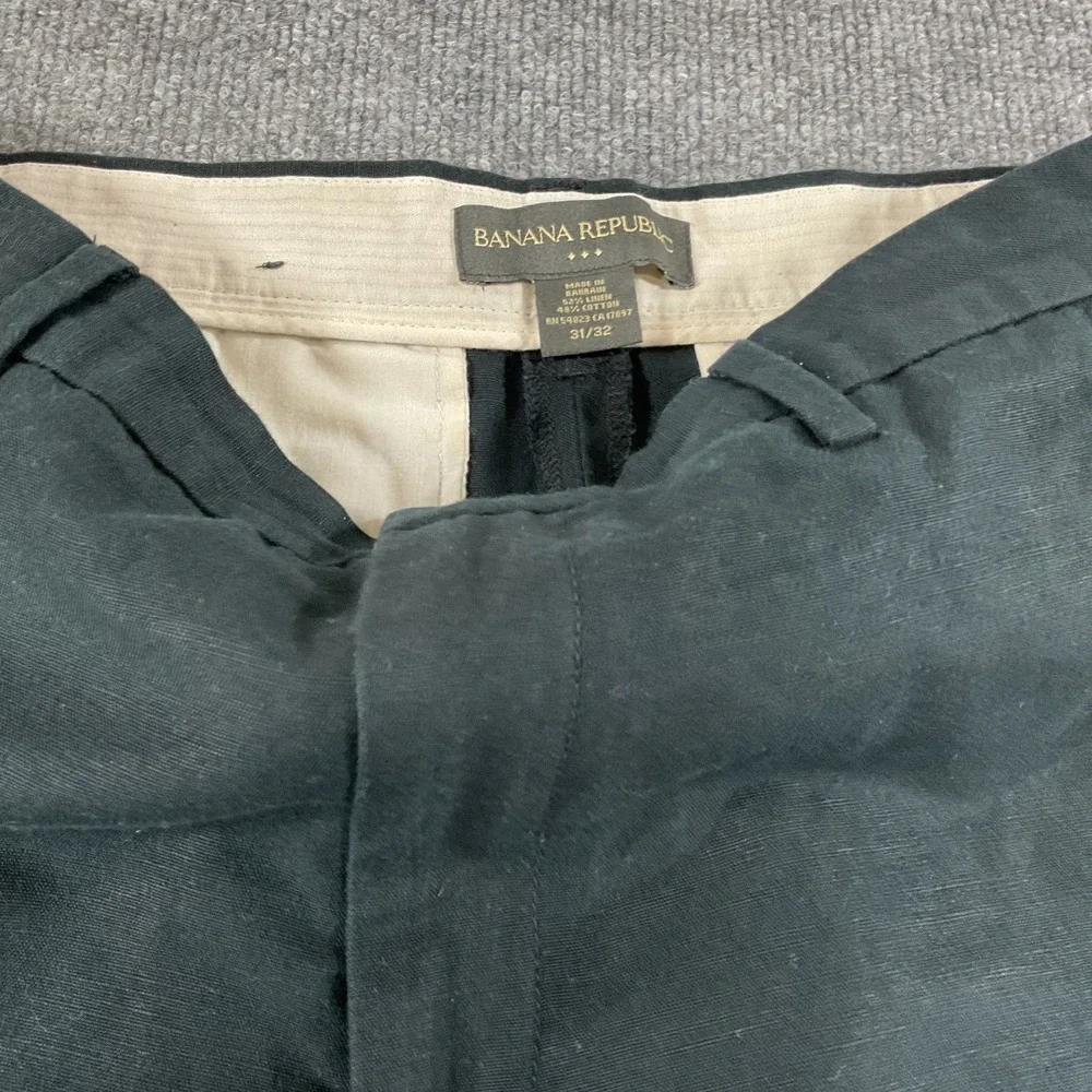 Banana Republic Mens Dress Pants 31x32 Dark Green Flat Front Straight Leg Busine